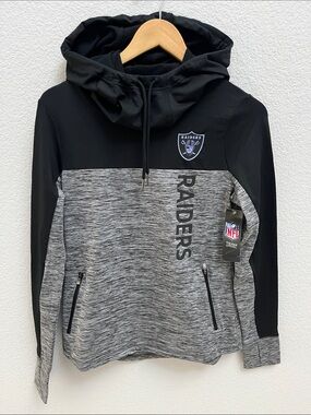 NFL Raiders Women’s Black and Gray Turtleneck Pullover Hoodie